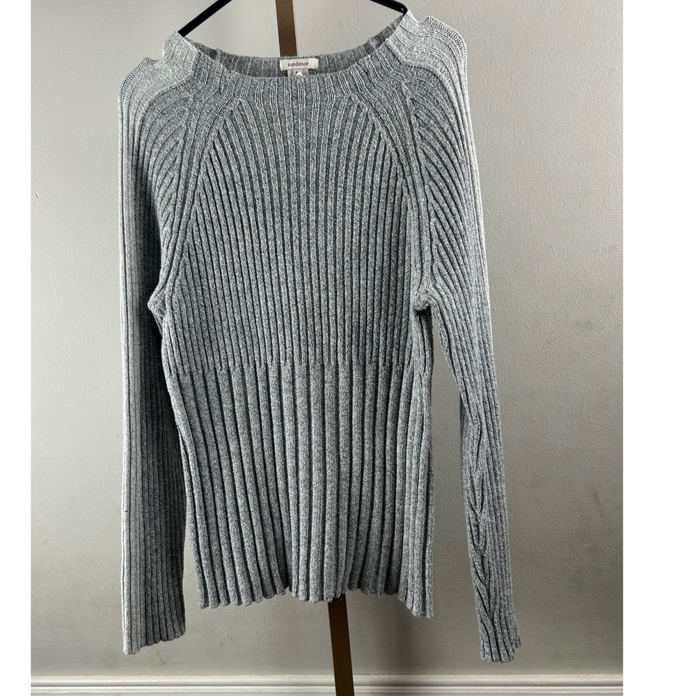 Sundance Ribbed Knit Sweater Womens M Gray Silk Blend Cotton Pullover Y2K
